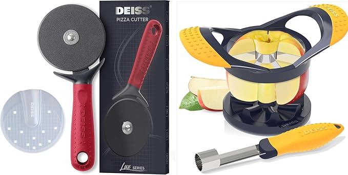 Deiss Lux Heavy Duty Pizza Cutter and Deiss PRO Apple Slicer & Apple Corer Tool