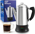APOXCON Electric Coffee Percolator Stainless Steel Coffee Maker with Clear Brew Progress Tough Glass Knob, Keep Warm & Cordless Serve Classic Coffee Pot - No Aluminum No Plastic Contact (12 Cup)