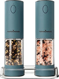 ThermoMaven Electric Salt and Pepper Grinder Set, 110ml Larger Rechargeable Automatic Salt and Pepper Mill Grinder with 6 Adjustable Coarseness, Electric Salt and Pepper Shakers, LED, Navy Blue
