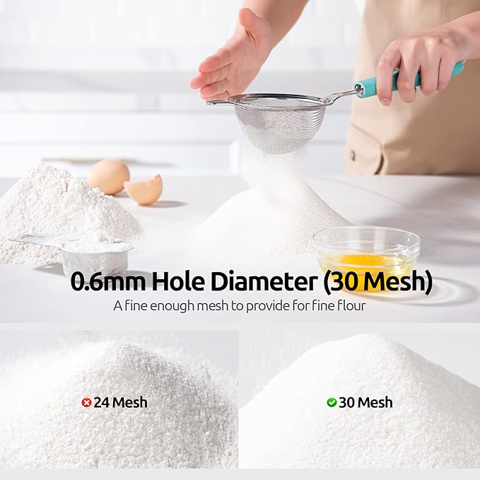 U-Taste 10 Piece Measuring Cups and Spoons Set in 18/8 Stainless Steel (Multicolors), and 18/8 Stainless Steel 3.9 inch 30 Mesh Strainer (Aqua Sky)