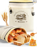 Weenkler Beeswax Bread Bag 2 Pack Reusable Linen Storage Bags with Zipper and Straps for Homemade Sourdough Loaf Breads XL Size