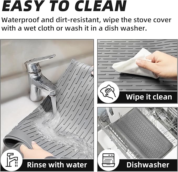 LOPNUR Thick Electric Stove Cover for Stove Top, 29.9"x20.9" Silicone Stove Mat for Glass Top Stove Cover, Heat Resistant Induction Cooktop Protector, Non-Slip Kitchen Glass Cooktop Protector, Grey