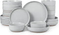 HaWare 24-Piece Plates and Bowls Set for 6, Stoneware Dinnerware Sets with Pasta Bowl, Dishes Set for Home Restaurant, Speckled Misty Grey