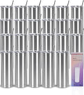 24 Pack 20 Oz Stainless Steel Straight Tumblers, Insulated Slim Skinny Travel Cup Set, BPA-Free Lids and Straws Included, Silver