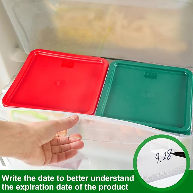 FoldTier 2 Pieces Square Food Storage Containers Polycarbonate Clear food Container with Lid Commercial Storage with Graduations for Commercial Kitchen Dough Marinating Meat(Green, Red,12 Qt)