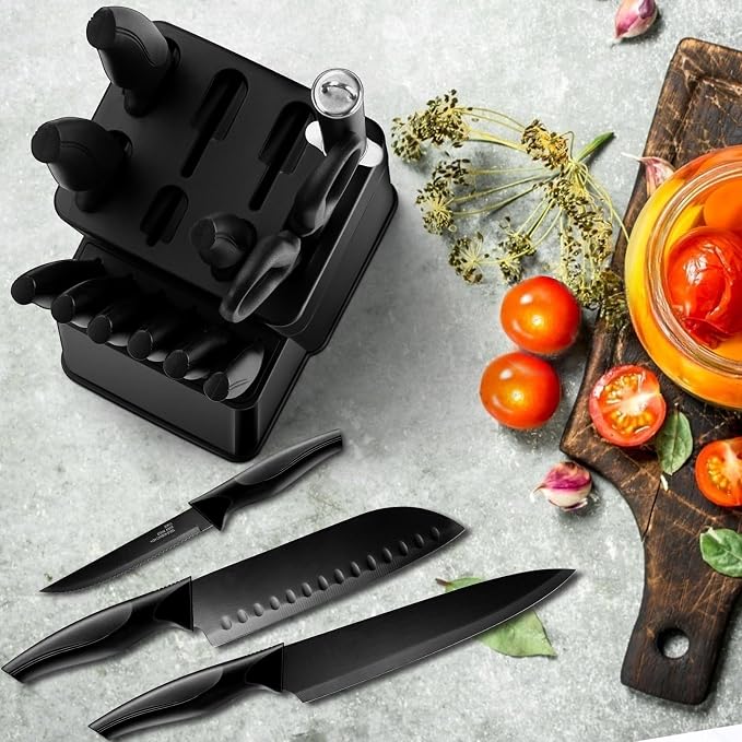 LIANYU Kitchen Utensils Set,29-Piece Cooking Tools and Sharp Knives,Stainless Steel Holder