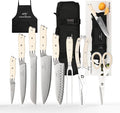 NANFANG BROTHERS 9-Piece Damascus Steel Chef Knife Set with Roll Bag VG10 Core Camping & Travel Kit, Blade Guards, Carving Fork & Apron Included (Portable for Outdoor/Home)