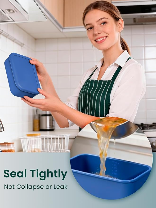 8 PCS 2 Cup Silicone Freezer Molds With Lid, Reusable Silicone Soup Freezer Tray for Meal Prep, Food Storage Containers for Freezing Sauces, Stews, Ice Cream (Blue)