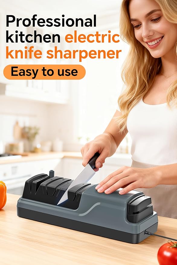 5 in 1 Electric Knife Sharpener Multifunction, Professional Knife Sharpener Electric for Sharpening and Polishing, Quick Restore Kitchen Knives and Scissors, Grey