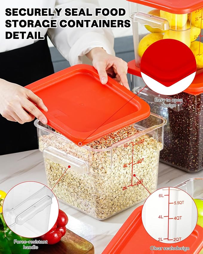 6QT Clear Food Storage Containers: 2 PCS[Food Grade][Hot&Cold Resistant] NSF Food Storage Containers with Lids for Home Restaurant Kitchen Storage Pizza Proof Dough, BPA Free (N3)