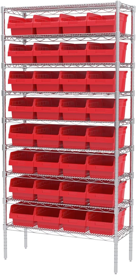Akro-Mils 30080 Plastic Nesting ShelfMax Storage Bin Box, 12x8x6-Inch, Red (8-Pack)