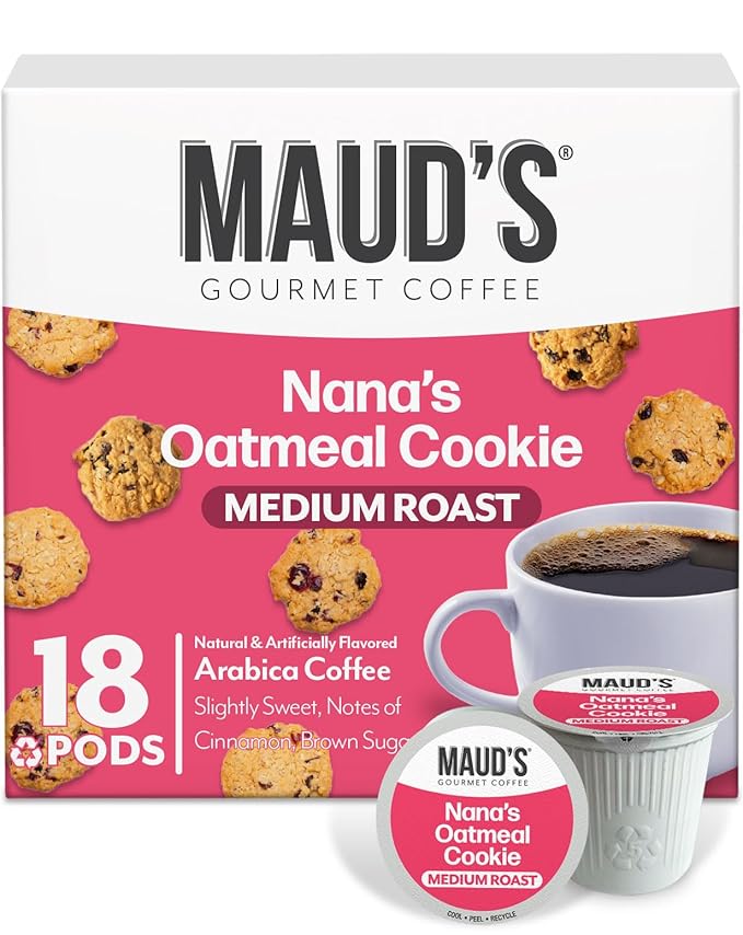 Maud's Oatmeal Cookie Flavored Coffee Pods, 18 ct, Medium Roast Flavored Coffee in Single Serve Pods – 100% Arabica Beans, Compatible with Keurig K Cups Maker
