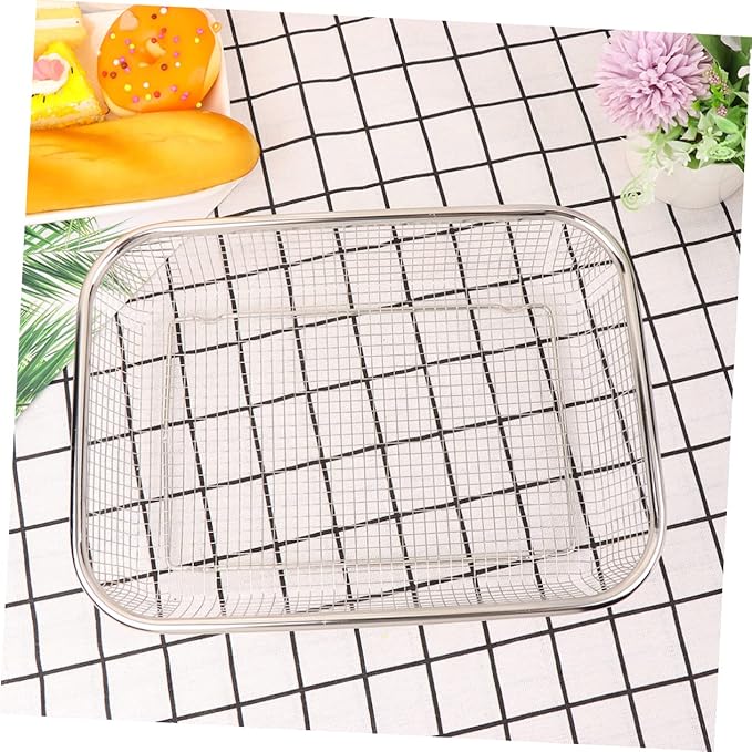 Stainless Steel Drain Basket 13X9.4X2.75 Inch Rectangular Kitchen Colander Multi-Purpose Fruit and Vegetable Strainer Holder for Washing and Storage