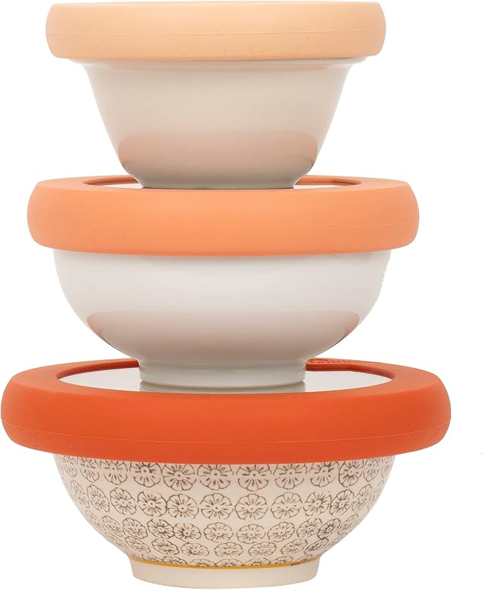 Food Huggers Replacement Lids for Glass Storage Containers | Silicone & Glass Lids that Don’t Crack | Fits Most Round Container Brands & Bowls | 100% Plastic Free | 3 Lid Set (XS,S,M), Terracotta