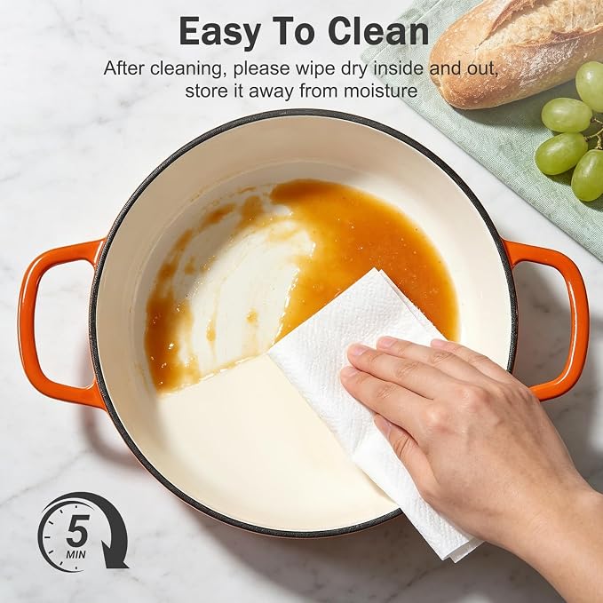 Enameled Cast Iron Dutch Oven, 3.8 Quart Dutch Oven Pot with Lid, Shallow Cast Iron Braiser with Handles, Oven Safe up to 500°F (Orange)