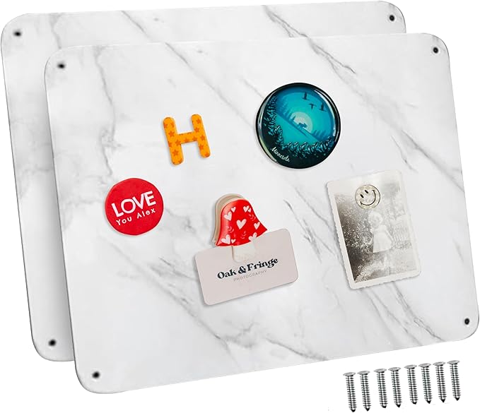 9 inches x 6.5 inches Stainless Steel Plate for Magnets, 3M Adhesive Back, Mounting Screws, Ideal for Magnetic Shelf, Colorful Magnets as a Gift. Mount Anywhere! (Carrara Marble, 2 Pack)