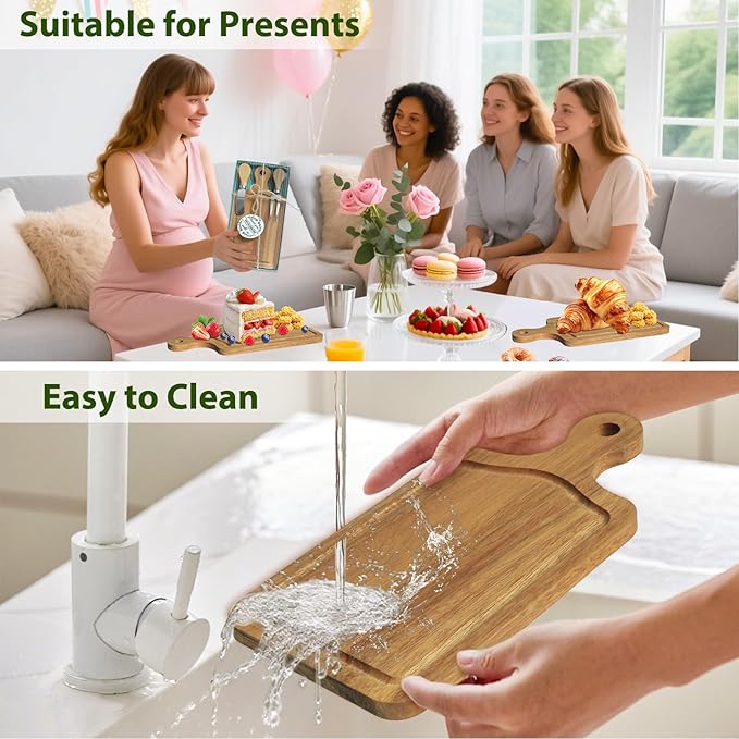 AZEAM 1 Set Baby Bridal Shower Prizes for Game Winners, Acacia Mini Cheese Board Set with Knives Forks and Present Box, Small Charcuterie Board Bulk for Party Wedding Guests Present