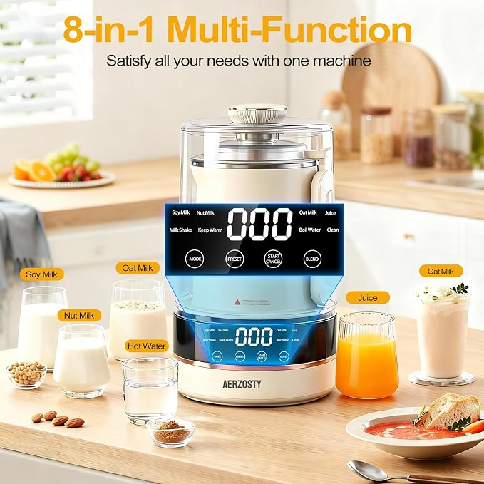 10 in 1 Nut Milk Maker Machine, 40oz/1.2L Soy Milk Maker with Auto Clean/24H Delay/Keep Warm/Boil Water, Almond Milk Maker for Homemade Oat, Juice, Milk Shakes, Plant Based Beverages (Beige)