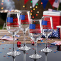 SiliFine 4 Pcs 4th of July Patriotic Party Stemmed Wine Glasses Hand Painted American Flag Drinking Cup Wine Glasses Gifts for Independence Day Theme Holiday Party Supplies