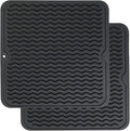 ZLR 2 Pcs Silicone Dish Drying Mat 12" x 12" Square - Small Heat Resistant Trivet & Countertop Protector for Air Fryer, Coffee Maker - Waterproof Kitchen Drain Pad for Cups, Fruit (Black)
