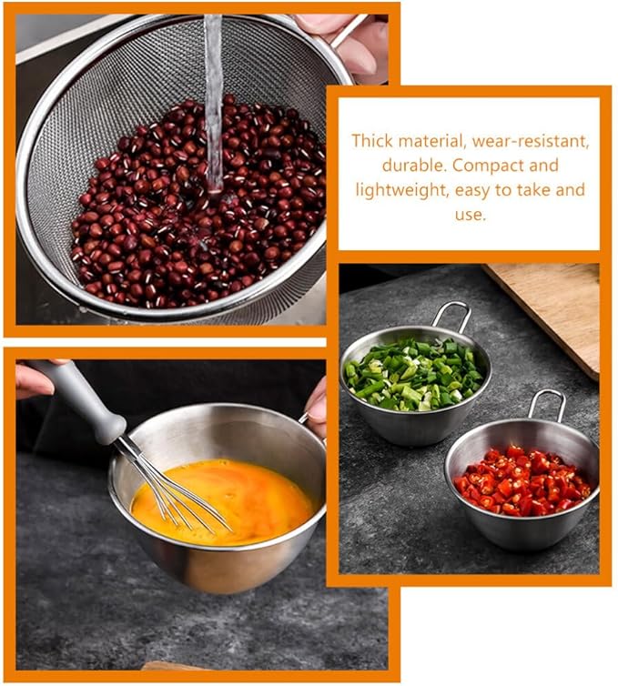 BESTonZON 1set Stainless Steel Rice Rinser Strainer with Handle Fine Mesh Sieve Drainer for Kitchen Use for Washing Rice Fruits and Vegetables and Easy to Clean