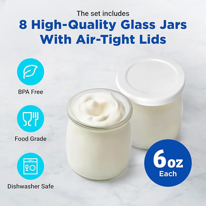 Ultimate Probiotic Yogurt Maker for Easy-to-Make Live Probiotics at Home with Adjustable Time & Temp Control, Best Kitchen Gift for Men & Women's Gut Health, UNLIMITED LIFETIME WARRANTY (8-Jar Model)