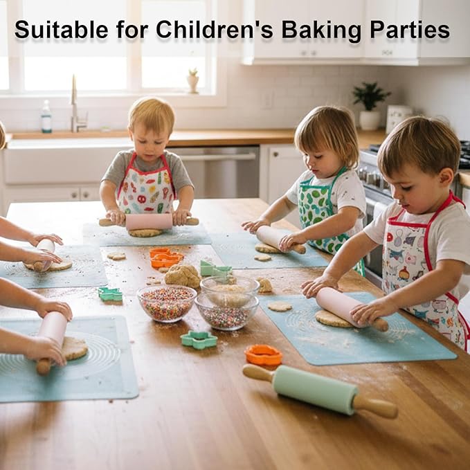 10 Pack Kids Rolling Pins, 9 Inch Small Silicone Rolling Pin with Wooden Handle for Baking Dough Cookie Fondant Pastry, Colorful Rolling Pins for Kids and Adults