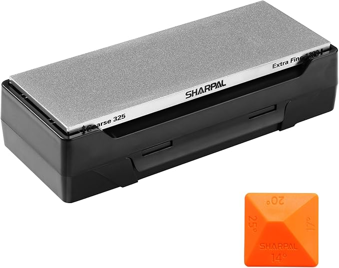 SHARPAL 162N Double-sided Diamond Sharpening Stone, 8 in. x 3 in. | Coarse 325 / Extra Fine 1200 Grit, Storage Case with NonSlip Base, Angle Guide, Knife Sharpener