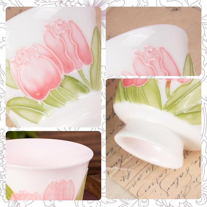 KAMMAK Ceramic Tea Cups Small, Cute Vintage Coffee Cup Set of 2, Porcelain Teacups Espresso Mug, 2.5oz Hand Painted Chinese Afternoon Tea Party Mugs, Birthday Gift for Women Men, Yuni Arita