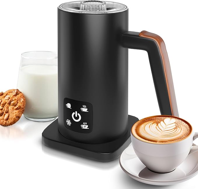 APQ Supply Black Electric Milk Frother and Steamer 11.8oz. Warm and Cold Foam Maker for Coffee. Functional 4-in-1 Automatic Milk Steamer and Frother for Latte, Hot Chocolate, Heating Baby Formula