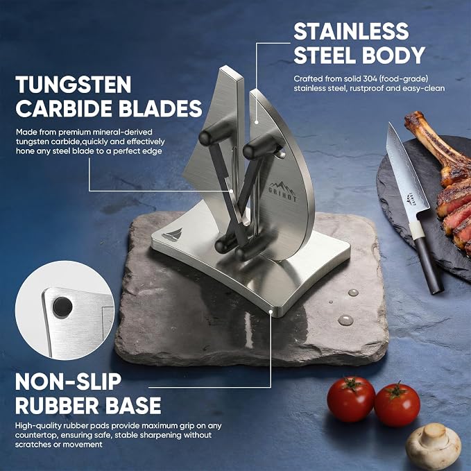 VN3 Professional Knife Sharpener | 3-Action Tungsten Carbide | For Repair, Restoration and Sharpening, Easy to Use, Replacement Blades Included, Soild and Durable, Sailboat Shaped Design