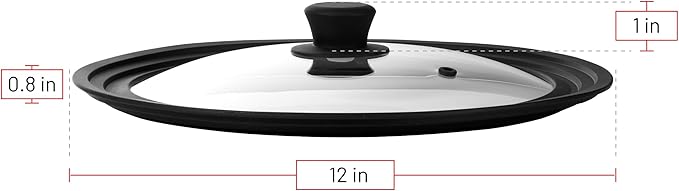 Bezrat Universal Lids for Pots, Pans and Skillets - 2-Pack Heat-Resistant Covers Tempered Glass with Silicone Rim - Fits 10”, 11”, 12” Cookware - Kitchen Covers, Dishwasher Safe (Single, 10",11",12")