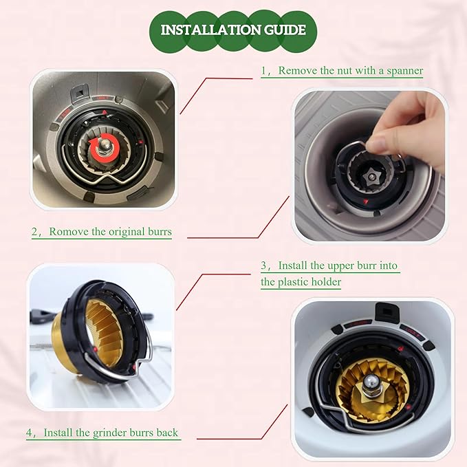 Conical Grinder Upper Lower Burr Compatible with Breville Sage Barista Express Impress Espresso Touch Coffee Machines BES870/875/876/860-5 star (Titanium Gold)