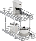 2-Tier Pull Out Cabinet Organizer, 12.5" W x 21.5" D, Heavy Duty Dual Slide Out Shelves for Narrow Base Cabinets, Chrome Wire Basket Drawer for Spices, Bottles & Snacks