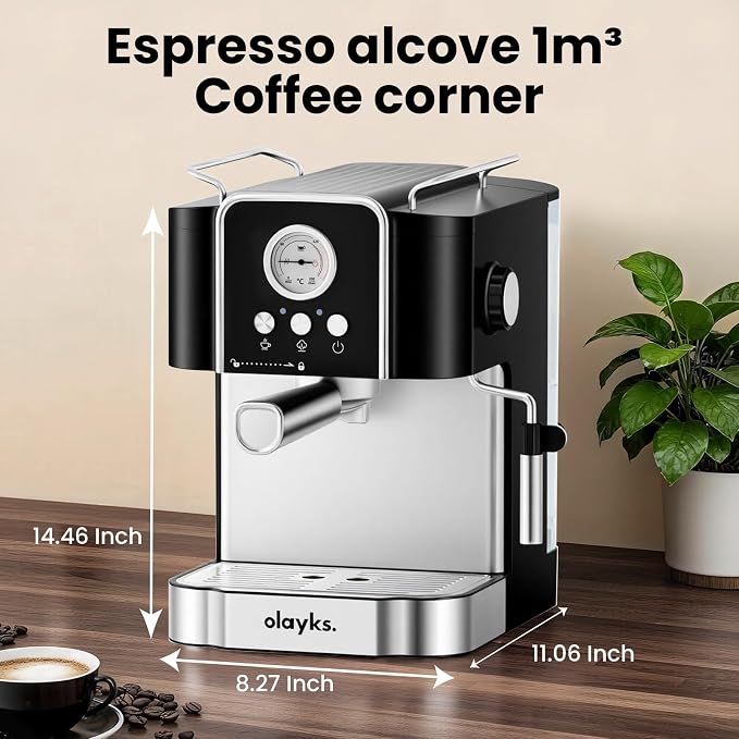 Professional 20-Bar Espresso Coffee Maker, Semi-Automatic with Steam Wand Milk Frother, All-in-One Machine with 1.8L Removable Tank for Latte Cappuccino, Easy Clean