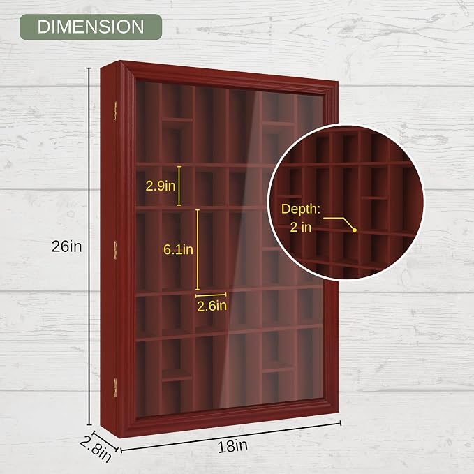 Shot Glass Display Cabinet Solid Wood - Large Display Case for Collectibles | Man Cave Accessories | UV Protection Acrylic Door | Wall Mounted Black Shadow Box (26 x 18 Mhg)