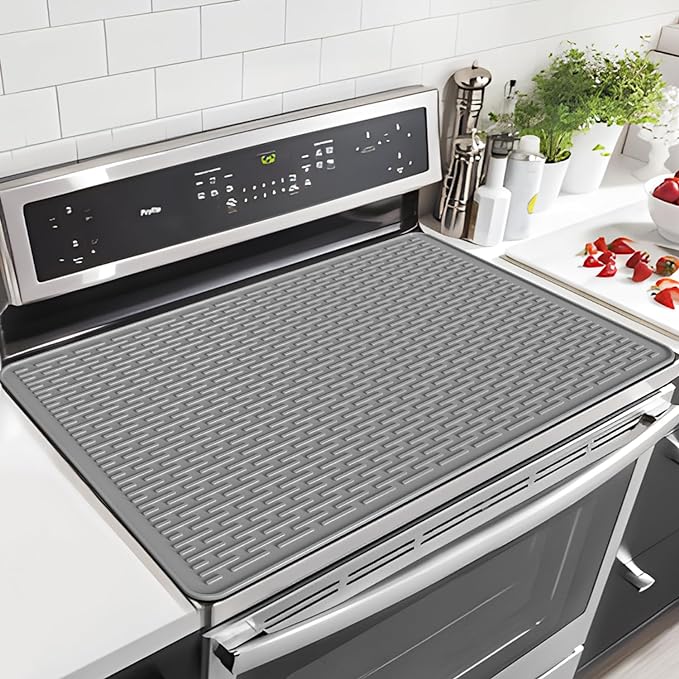 LOPNUR Thick Electric Stove Cover for Stove Top, 29.9"x20.9" Silicone Stove Mat for Glass Top Stove Cover, Heat Resistant Induction Cooktop Protector, Non-Slip Kitchen Glass Cooktop Protector, Grey