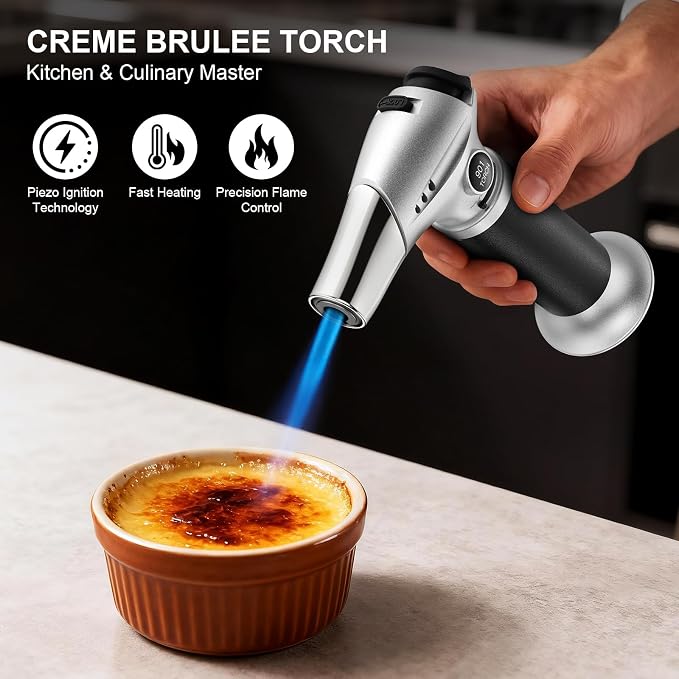 TBTeeK Butane Torch, Kitchen Torch Cooking Torch with Safety Lock & Adjustable Flame for Cooking, BBQ, Baking, Brulee, Creme, DIY Soldering, 2Pack (Butane Not Included)