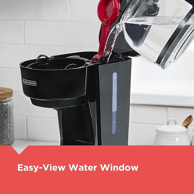 BLACK+DECKER 12-Cup Coffee Maker with Easy On/Off Switch, Easy Pour, Non-Drip Carafe with Removable Filter Basket, Vortex Technology, Black (Pack of 4)