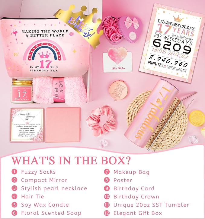 17th Birthday Gifts for Girls 17 Year Old Girl Birthday Gifts, Unique 17th Birthday Gifts for Daughter, Niece, Granddaughter, Girlfirend, Her, 17 & Fabulous Cool 17 Decorations