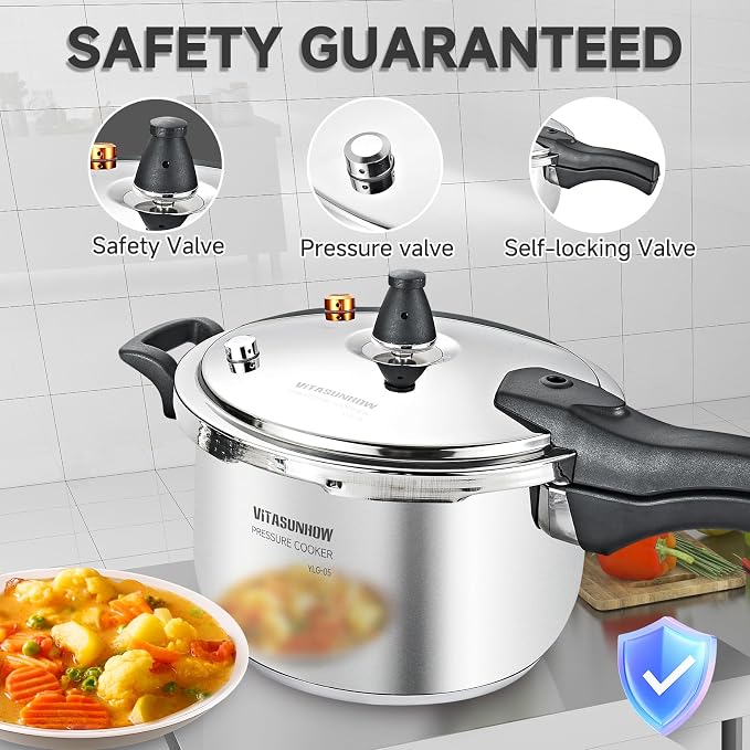 5L Stainless Pressure Cooker – Fast, Safe Stovetop (5-Liter)
