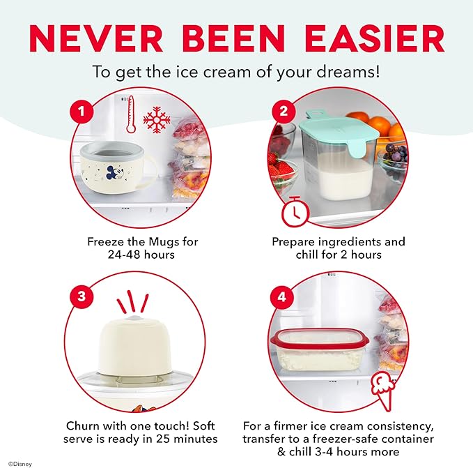 Disney | Dash Mickey Mouse & Minnie Mouse My Mug Ice Cream Maker 2-Pack Bundle — Electric Countertop Soft Serve Ice Cream Machine, 2 Half-Pint Mugs with Ingredient Chute & Recipe Guide