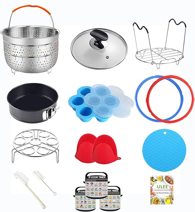 8 Quart Pressure Cooker Accessories Compatible with Instant Pot 8 Qt Only - Steamer Basket, Silicone Sealing Rings, Egg Bites Mold, Glass Lid, Springform Pan, Egg Steamer Rack and More