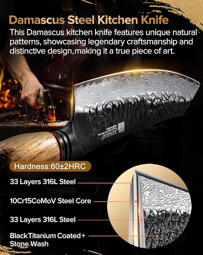 XINZUO 7.6 Inch Sharp Damascus Santoku Knife,Professional 67 Layers Damascus Steel Kitchen Meat Knife for Home and Kitchen,10Cr15CoMoV Steel Core,With White Oak + Red G10 Gasket Handle