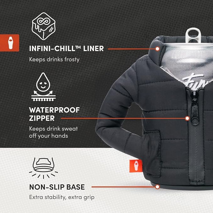 Puffin - The Puffy Jacket - Insulated 12 oz Can Cooler I Beer Bottle & Soda Can Insulator, Keep Drinks and Beverages Cold - Black