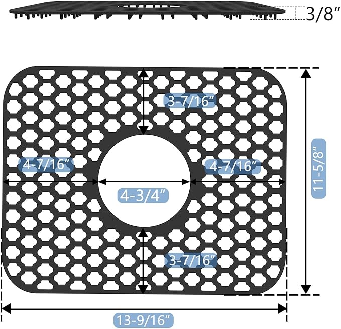 Silicone Sink Protector for Kitchen Bathroom Sink, 2 Pack 13.58"x 11.6" Heat-resistant Mat, Non-Slip and Durable Silicone Protectors, Center Drain (Black)