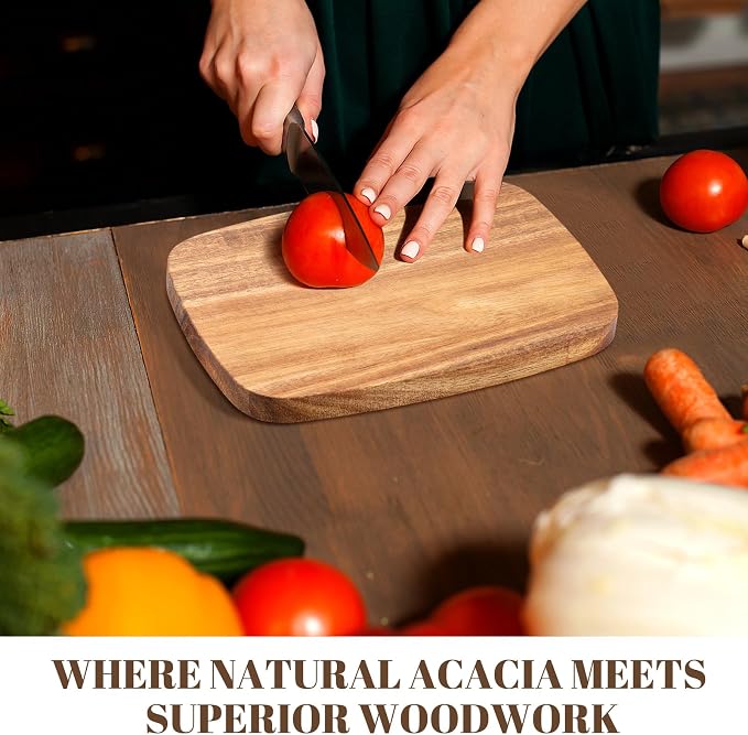 GlikCeil 12 Pcs Thick Acacia Wood Cutting Boards for Kitchen Reversible Wooden Chopping Board Set Double Sided Charcuterie Boards for Meat Cheese Meal Supplies(7.87 x 5.51 Inch)