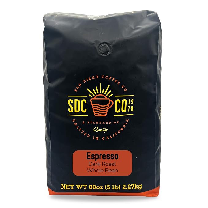 San Diego Coffee Espresso, Dark Roast, Whole Bean Coffee, 5-Pound Bag Café en grano tostado