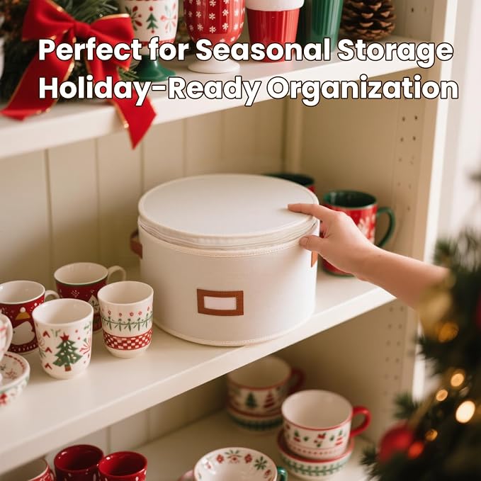 HOMELUX THEORY Plate Storage Box, 2pc 10"x8" Ivory Hard Shell China Storage Containers, Kitchen Storage Bins With Lids, Heavy Duty Moving Box with Handles for Dishes, Dinner Plate & Dinnerware