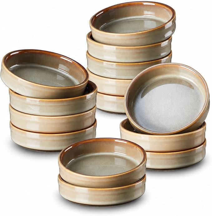 ONEMORE Creme Brulee Ramekins 4 oz Ceramic Ramekin Set of 14, Oven Safe Baking Dishes, Small Sauce Cups for Custard, Souffle, Dessert, Dip, Kitchen Prep, Stackable Glazed Bakeware